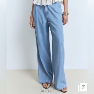 Mango Light Blue wide leg, pleated Pants